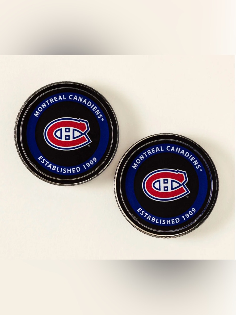 NHL Montreal Canadiens Black and Blue Logo Hockey Pucks